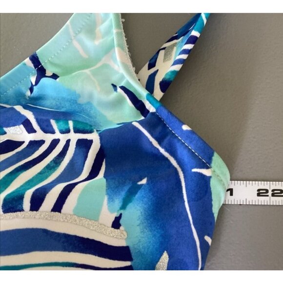 Maxine of Hollywood Swimsuit 16 Multicolor Leaf Print Draped Skirt Front Tie - Picture 11 of 12